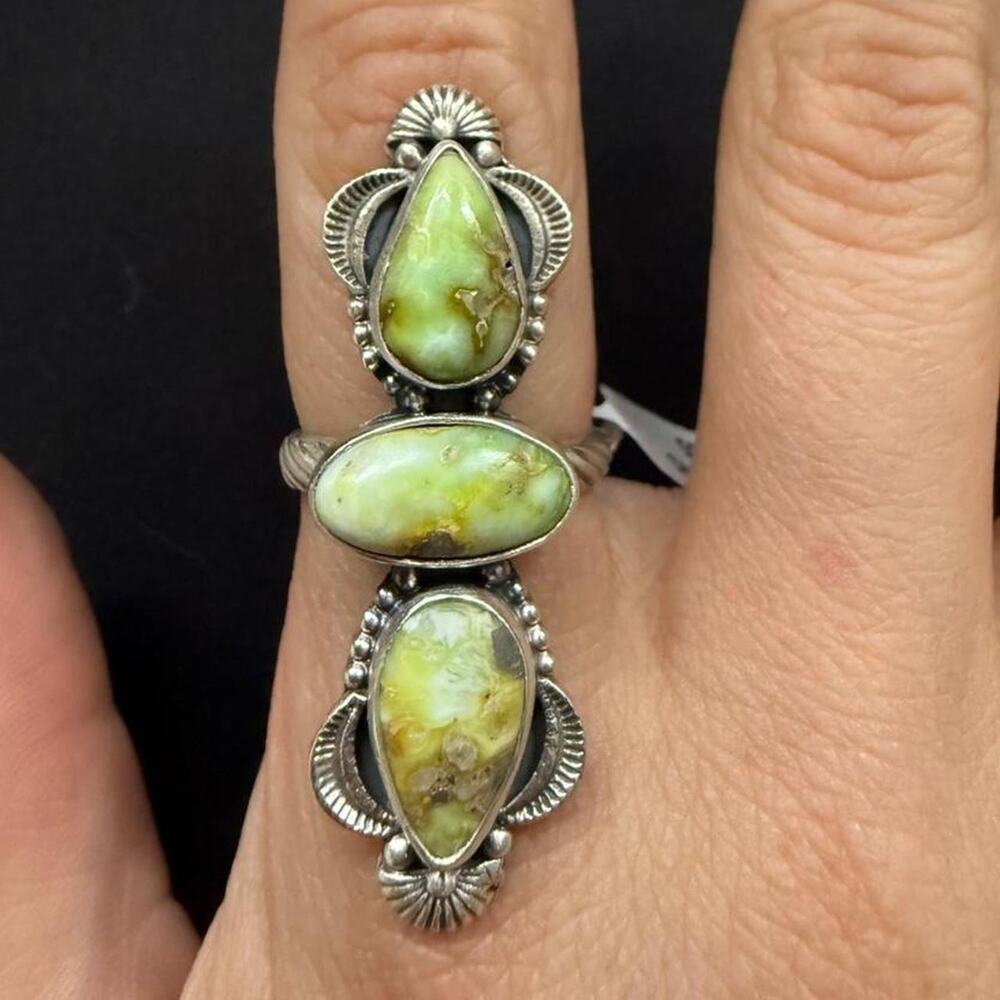 Sterling silver triple stone palomino ring. Adjustable